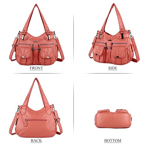 Image of Angel Kiss Women's Designer Handbag Large Double Zipper Multi Pocket Washed Leather Purse