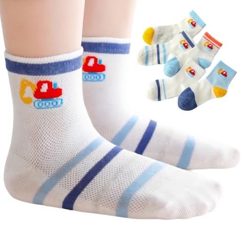 Summer Thin Cotton Short Socks Cartoon Car Crane Fashion for Kids, Mesh Ankle Socks for Boys and Girls Baby Crew Socks (Crane,3 Years)