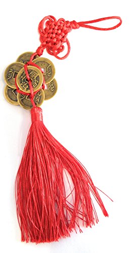M.V. Trading Feng Shui Tassel with 8 Chinese Coins for Auspicious Money Luck with Flower Shape