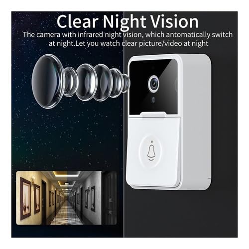Campainha Inteligente Sem Fio com Câmera Áudio Wi-Fi, Visão Noturna
