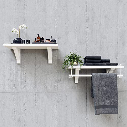 Iron Wood 19.7 Inch White Floating Shelves For Bathroom -Wooden Bathroom Shelves For Wall Set Of 2 White Bathroom Shelves - Rustic Shelves - Shelves For Bedroom Living Room Kitchen Shelves (50X17 Cm) #TOP6