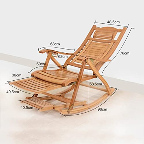 Chaise à bascule en bambou et transat de jardin pliant réglable avec coussin - 2