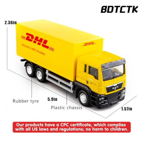 Image of BDTCTK Compatible For Dhl Container Truck Car Model Toy Cars, Zinc Alloy Die-Cast Vehicles Kid Toys For Boy Girl Gift, Yellow