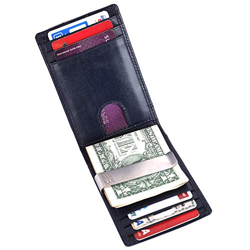 Image of Brooklyn Bridge Genuine Leather Money Clip Wallet for Men VT Blue - Premium Slim RFID Protected Wallet with Cash Clip & Multiple Card Slots, Stylish Front Pocket Design, Gift for Men