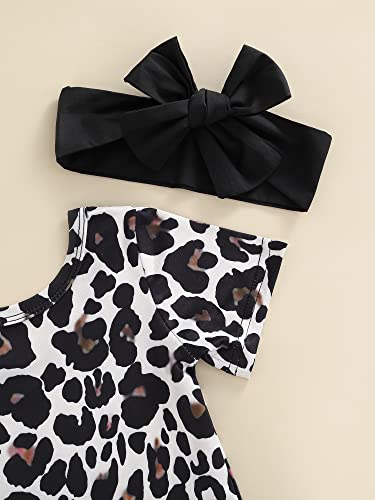 Axupico Newborn Baby Girls Romper 3Pcs Skirt Set Short Sleeve Leopard Bodysuit Black Skirt Mini Faux Leather Dress (Leopard , 3-6 Months ) #TOP2