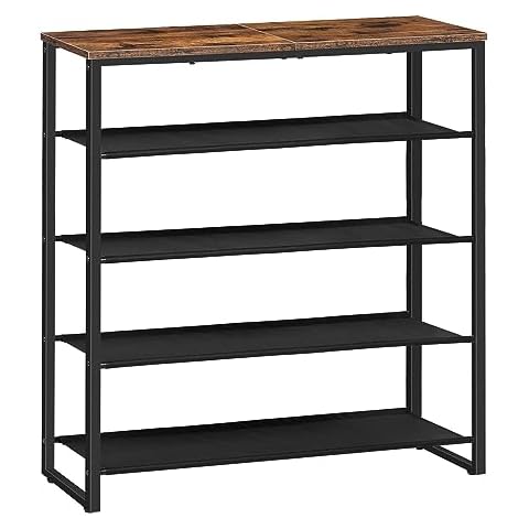 HOOBRO Shoe Rack, 5 Tier Shoe Storage Organizer with 4 Oxford Fabric Shelves and Top Panel, Holds 16-20 Pairs of Shoes, for Entryway and Closet, Industrial, Rustic Brown BF50XJ01 Cover