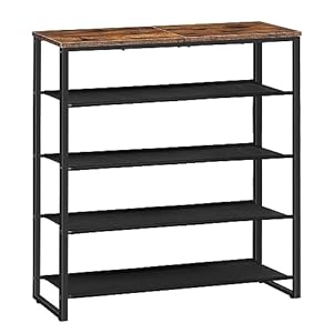 HOOBRO Shoe Rack, 5 Tier Shoe Storage Organizer, Shoe Shelf with 4 Fabric Shelves and Top Panel, Holds 16-20 Pairs of Shoes, for Entryway, Closet, Steel Frame, Industrial, Rustic Brown BF50XJ01