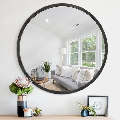 JJUUYOU JJUYOU Black Circle Wall Mirror - Round Wood Framed