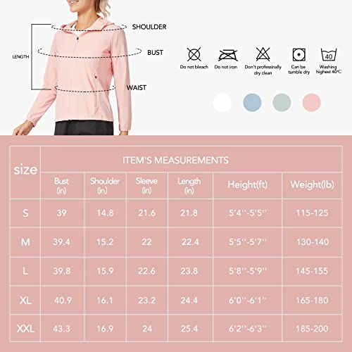 Monster Valley Women's Upf 50+ Sun Protection Zip Up Jacket Long Sleeve Lightweight Hiking Outdoor Performance Hoodie Shirt, Pink, Large #TOP5