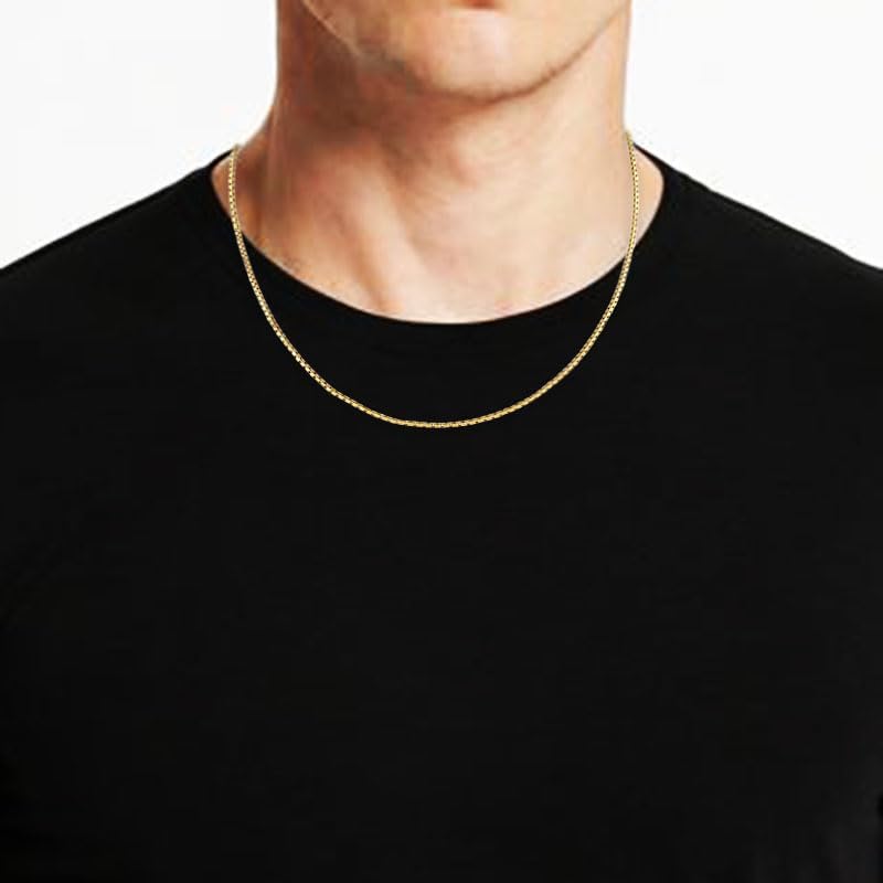 14K Yellow, White or Rose Gold Box Link Chain Dainty Yellow Gold Necklace for Women and Men with Lobster Clasp - Image 5