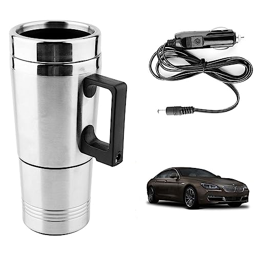 Image of Oshotto 12V Stainless Steel Car Heating Kettle /Mug, Travel Friendly electric Tea /Coffee maker Compatible with BMW 6 Series (300ml) - Silver