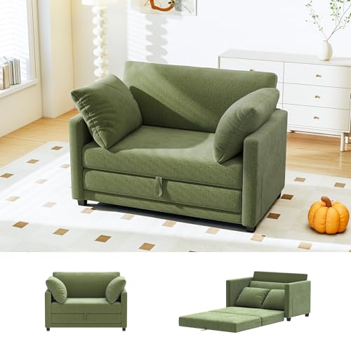51" Convertible Loveseat Sofa Bed, 2 in1 Folding Sofa Bed, Loveseat Sleeper Sofa for Small Spaces, Fold Out Floor Couch with 2 Pillows for Apartment, Living Room & Guest Room, Green Chenille Fabric - Image 9