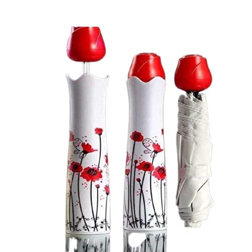 GRACE INDIA MARTFolding Rose Flower Case Mini Umbrellas for Women UV Protection for Rain and Sun Protection Compact Foldable Design Travel Lightweight Umbrella (Multi) (Pack of 1)