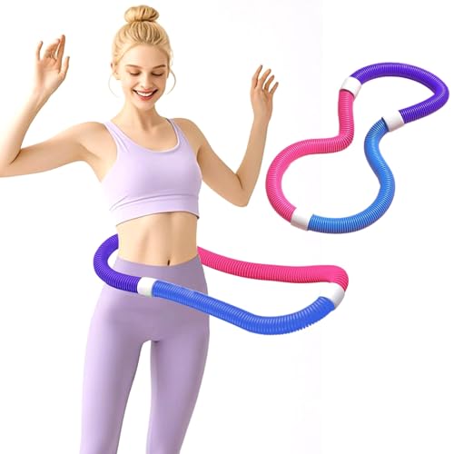 MAAOBR Mjuk Hula Hoop Viktminskning 1,3 kg/3,3 lb Bärbar Hopfällbar Fitness Viktad Hula Hoop Inomhus Mjuk Fjäderträningsring Träningsutrustning för Midja och Mage(Pink blue 1.6kg/3.5lb)
