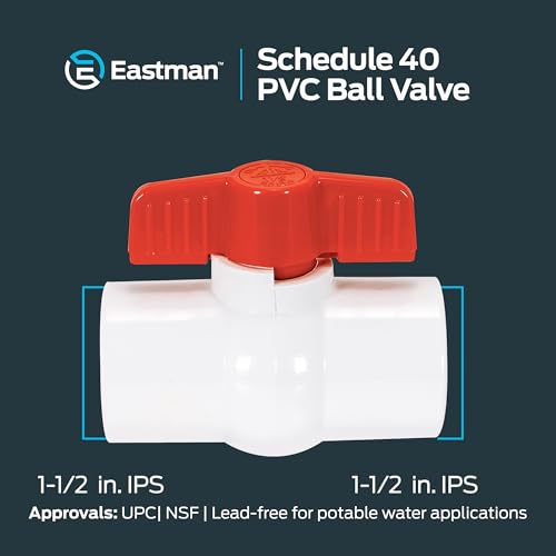 Image of Eastman 1-1 /2 Inch IPS Schedule 40 PVC Ball Valve, Quarter Turn Ball Valve, White, 20085