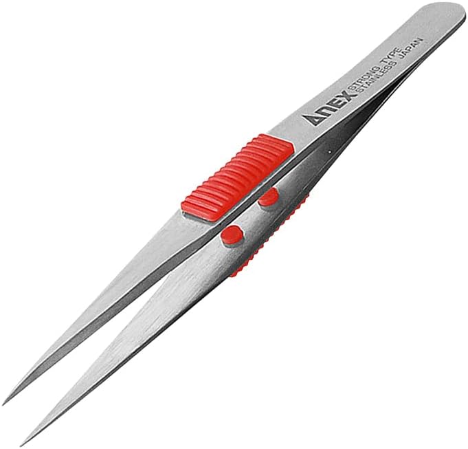 ANEX Stainless Steel Tweezers with Rubber Grip, Strong Type, 4.7 inches (120 mm) No.210