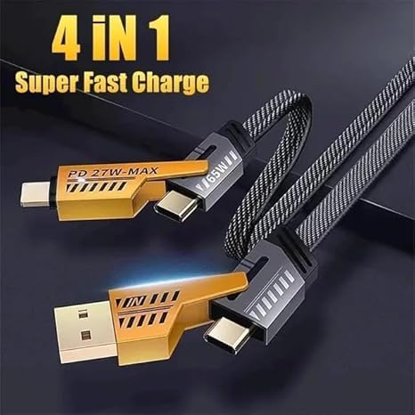 Image of 100w car Charger for Maruti Suzuki Ciaz Sigma Charger High Speed Quick QC 3.0 Smart with 1.2m 3-in-1 Multi Cable Micro USB Android iOS Type-C USB Cable (PD-4IN1, STL.L66)
