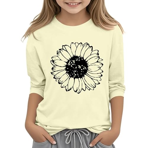 Kids Dandelion Print T-Shirt 3/4 Sleeve Girls Tee Summer Toddler Tops Soft Cotton Round Neck Casual Stylish Playwear
