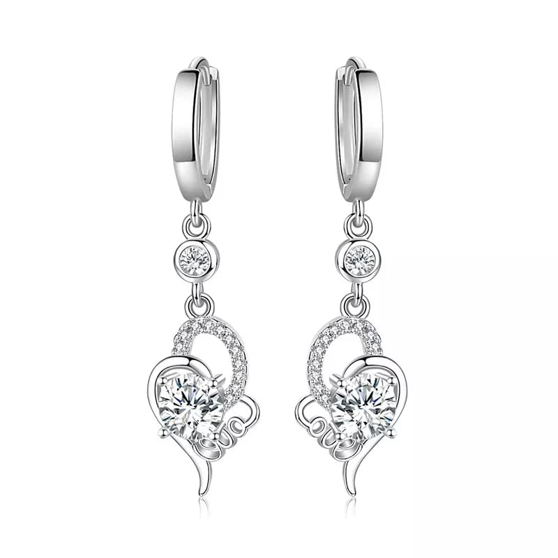 Boucles d'oreilles Coeur en Argent 925, bijou cristal tendance pour femme