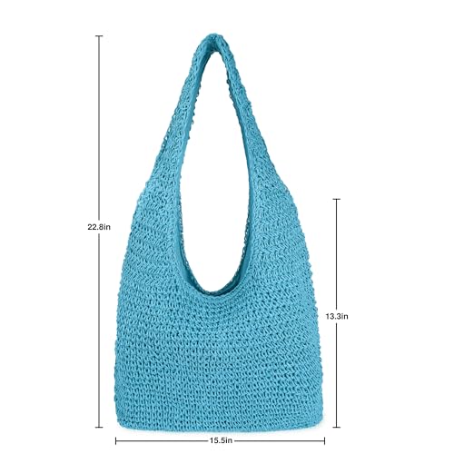 Image of Women Large Straw Beach Bag Handmade Woven Shoulder Bags Hobo Tote Handbag Purse for Summer