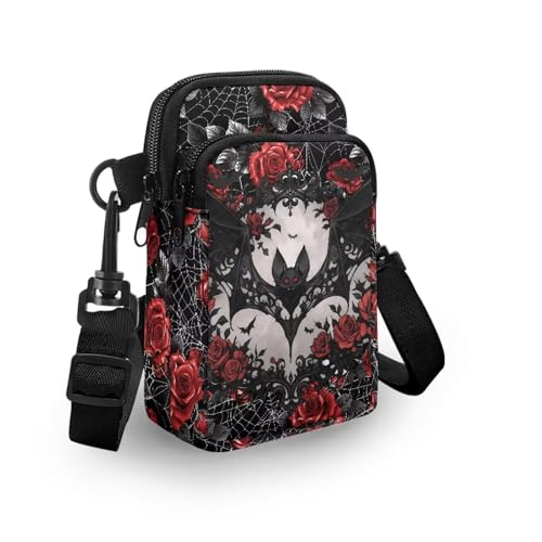 Gothic Small Crossbody Bag for Women Lightweight Cell Phone Purse, Bloody Rose Shoulder Wallet with Zipper Pocket3