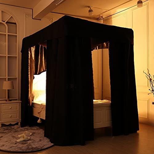 Obokidly Elegant Black 100% Lightproof 4 Corner Post Bed Curtain Canopy Bedroom Decoration for Adults Girls Boys Bed Canopies Child Gift (King, One Solid Black-Bed Curtain)