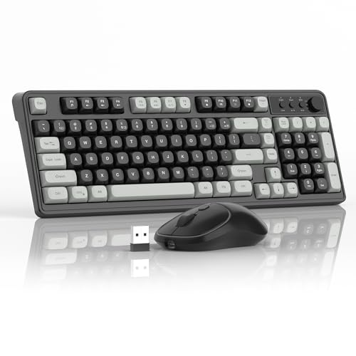 MageGee Wireless Gaming Keyboard and Mouse Combo V560, RGB Backlit Rechargeable Mechanical Feel 2.4GHz Quiet Blue White Purple Keyboard Mouse for Mac Laptop PC Gamer