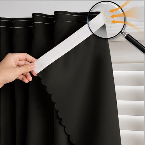 gonnrly Self Adhesive Curtains - No Drilling No Rod Easy to Install Blackout Curtains for Window Blinds Bedroom(Black 35 * 59in-1P)