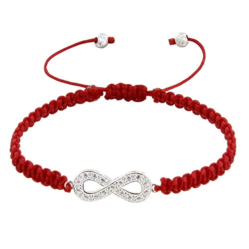 Les Poulettes Jewels Srebrna bransoletka nieskończoność i cyrkonie warkocz ogniwo - klasyka - czerwona, Adjustable, 16 to 24 centimeters, Srebro szterlingowe, stras