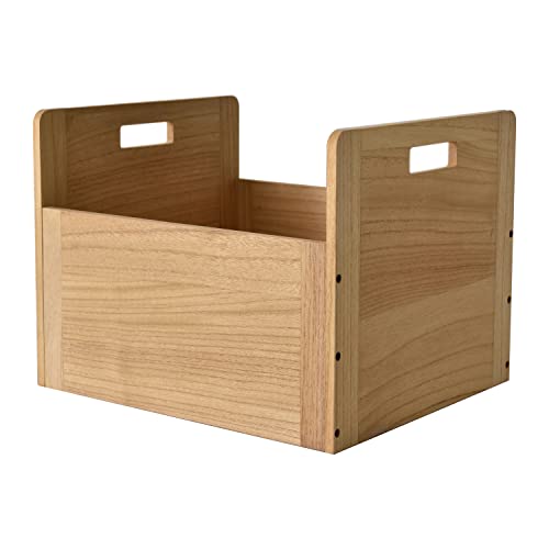 Image of KIRIGEN Wooden Vinyl Record Storage Box, LP Record Holder Crate for up to 80 Albums, Paulownia Wood Record Organiser with Handles, 40 x 34.5 x 30.5 cm, Natural(CDH-NA)