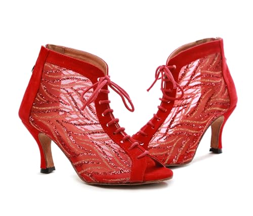 Bottes de danse modernes avec talon évasé stable et maille respirante - 5