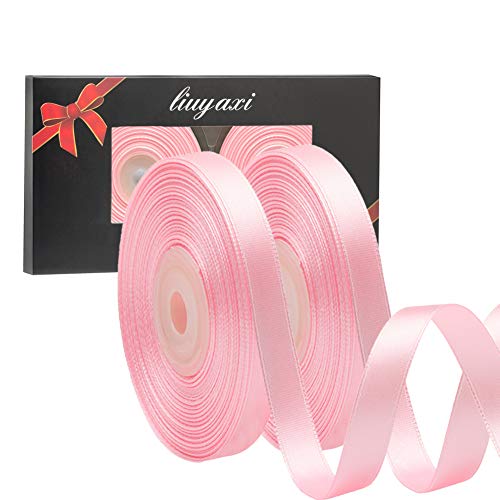 Image of Solid Color Double Faced Pink Satin Ribbon 1 /2 inch X 50 Yards, Ribbons Perfect for Crafts, Wedding Decor, Bow Making, Sewing, Gift Package Wrapping and More