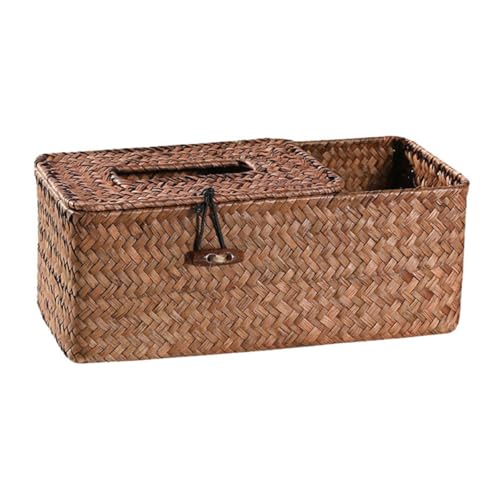 SOESFOUFU Boîte à Mouchoirs et Compartiment Multifonction avec Couvercle Tressée en Jonc de Mer en Matériau Synthétique pour Rangement Télécommande et Bureau Élégante