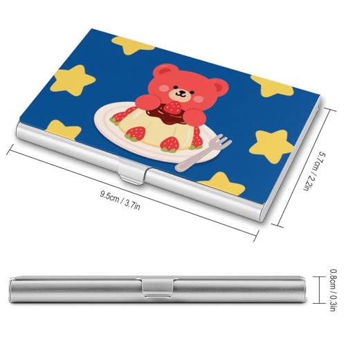Slim Business Card Case for Men & Women, Pocket Metal Case, Red Bear in Pudding Professional Aluminum Alloy Business Card Holders, Stylish Purse Name Cards Holder, Buckle Style Shut2