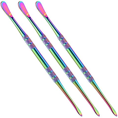 Mwoot 3 Stück Modellierwerkzeuge, Edelstahl Wachs Schnitzerei Werkzeug Set, Doppelseitiges Sculpting tool Spoon für DIY, Wax Carving Tool, Nail Gel Stir picker tool (Regenbogen) Cover