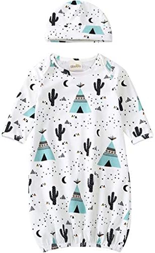 Unisex Baby Wearable Blanket with Hat Cap Cotton Sleeping Bag 2 Pcs Long Sleeve Nightgowns (Tent, 0-6M)