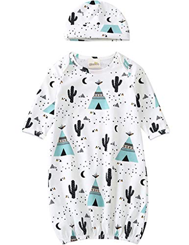 Unisex Baby Wearable Blanket With Hat Cap Cotton Sleeping Bag 2 Pcs Long Sleeve Nightgowns (Tent, 0-6M) #TOP3