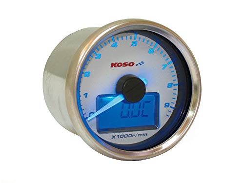 STRUMENTAZIONE CONTAGIRI E Temperatura Acqua KOSO GP Style, 0-9.000 RPM, SENSORE Temperatura 1/8" Incluso, Display Bianco, RETROILLUMINAZIONE Blu, 55MM