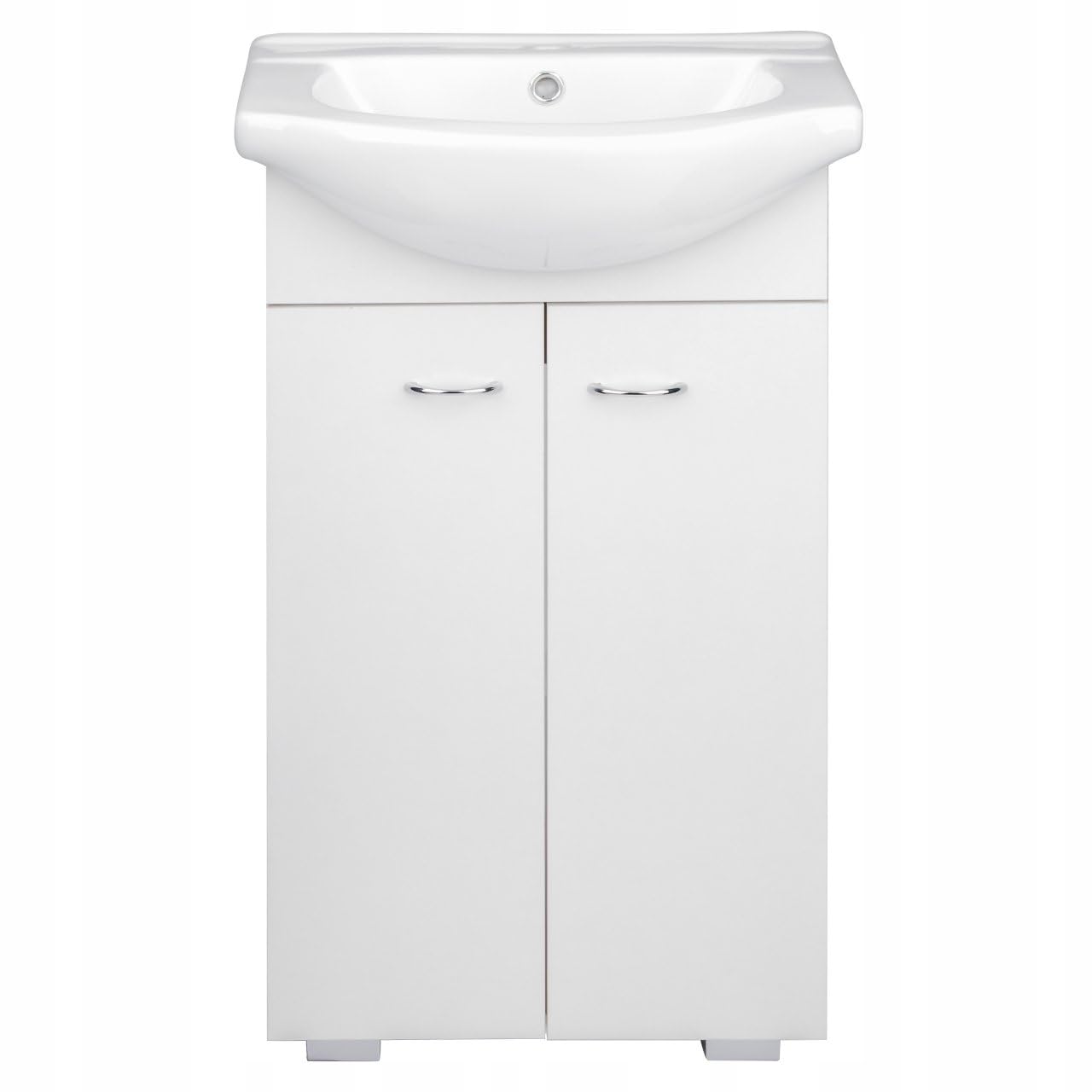 Deftrans Domodomo Armario de Baño con Lavabo, 80 x 50 x 26 cm, Cerámica Blanca, Mueble de Pie para Baño Pequeño