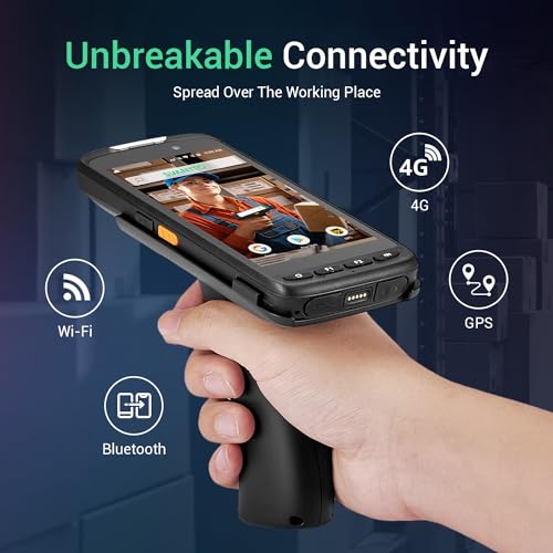SVANTTO Android Barcode Scanner with Pistol Grip, Rugged PDA Android 11 Handheld, Mobile Computer 4+64GB Falsh Zebra Barcode Scanner Full-Screen 5\", with Lanyard, Removable Battery Logistics Mangement