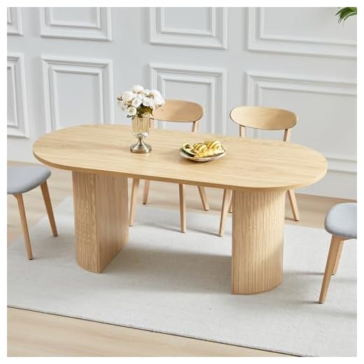 70.8 Inch Dining Table for 4-6 People, Oval Kitchen Table with Semi-Cylindrical Legs Base, Modern Farmhouse Round Dinner Tables for Dining Room Kitchen Living Room (Natural)