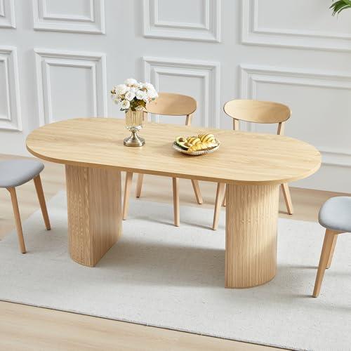 70.8 Inch Dining Table for 4-6 People, Oval Kitchen Table with Semi-Cylindrical Legs Base, Modern...