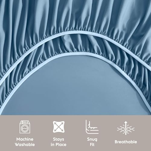 Image of Nestl Extra Deep Split King Sheet Set - 7 Piece Breathable & Cooling Sheets - Hotel Luxury Bedding Set w /18-24 Inch Deep Pockets - Easy & Secure Fit - Super Soft, Wrinkle Free & Comfy - Blue Heaven