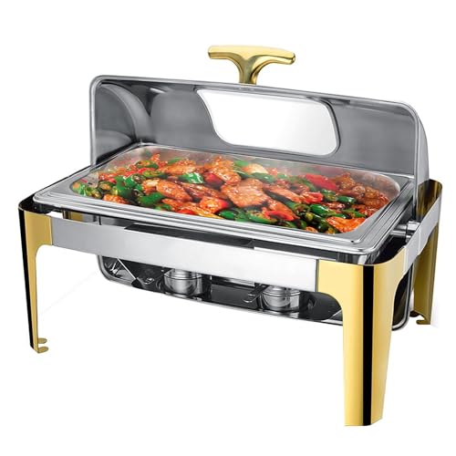 Platos de acero inoxidable con tapa, calentador de alimentos comercial para bufé, fiestas, catering, incluye bandejas de calentamiento para cenas en casa