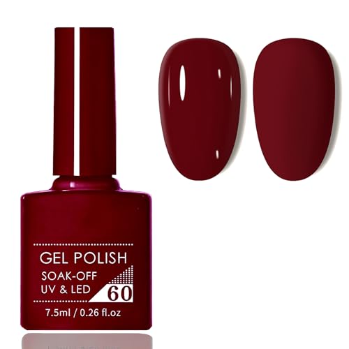 Wine Red Gel Nail Polish - Gel Nail Varnish Long Lasting Nail Paint Healthy Soak Off UV/LED Gel Nail Varnish with Base & Top Coat DIY - Gel Nail Gifts for Salon & Home Use