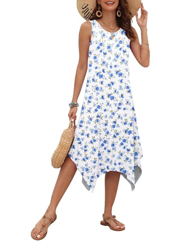 Image of AUSELILY Women's Summer Dresses Casual Sleeveless Midi Tank Beach Dress | Women's Asymmetrical Hem Sundress with Side Pockets, Great for Beach, Vacation & Daily Wear