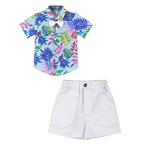 Image of Toddler Baby Boy Summer Clothes Set Floral Shirt Bow-tie Shorts Hawaiian Outfit
