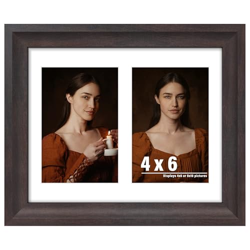 Image of DUENPY 8x10 Picture Frame 4x6 Collage Picture Frame Displays Double 4x6 inch Photos or 8x10 (Without Mat) Wall Decor or Tabletop Walnut