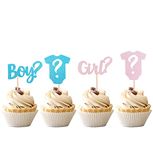 36 Pcs Glitter Boy Or Girl Cupcake Toppers Gender Reveal Onesie Question Mark Cupcake Picks Gender Reveal Theme Baby Shower Kids Birthday Party Cake Decorations Supplies #TOP7