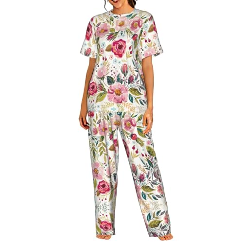 Pyjama court femme ample fini les nuits chaudes grâce au motif fleuri
